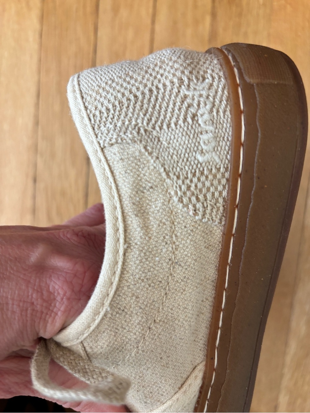 Sanuk Natural Beige Canvas Lace-Up Sneakers with Brown Soles - Picture 3 of 12